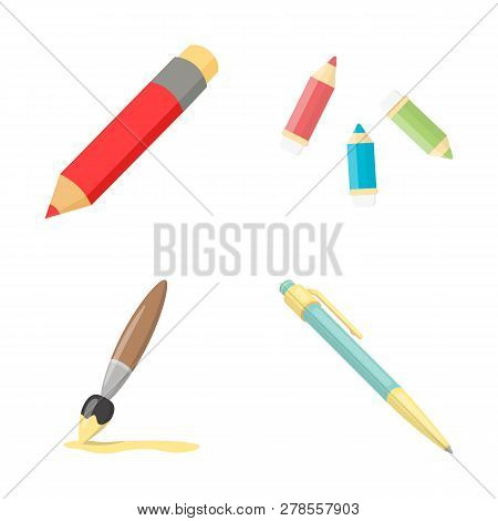 Isolated Object Of Pencil And Sharpen Symbol. Set Of Pencil And Color Stock Vector Illustration.