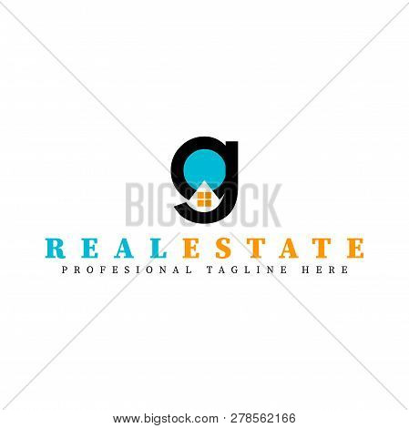 Vector Real Estate Initial Letter G Logo Design Template. Black, Orange And Blue Vector Icon. Illust