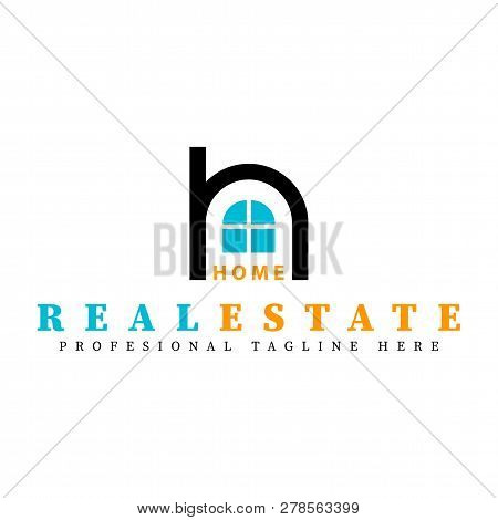 Vector Real Estate Initial Letter H Logo Design Template. Black, Orange And Blue Vector Icon. Illust