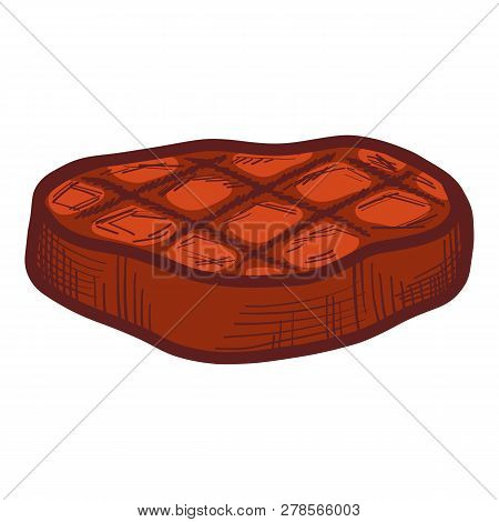 Cooked Bbq Steak Icon. Hand Drawn Illustration Of Cooked Bbq Steak Icon For Web Design