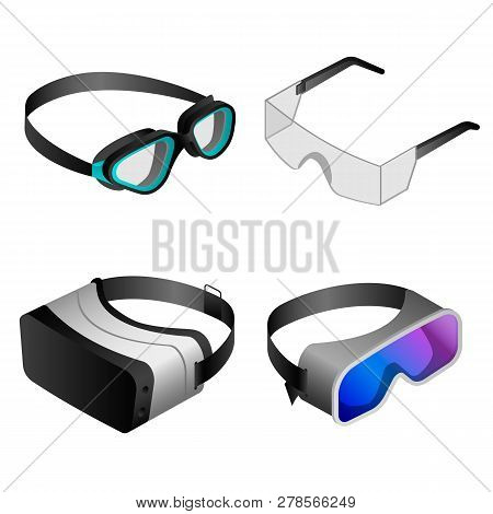 Goggles Icon Set. Isometric Set Of Goggles Icons For Web Design Isolated On White Background