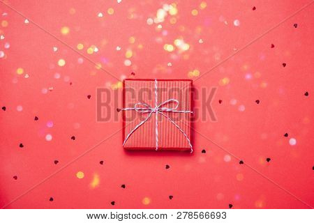 Valentines Day Background. Little Red Hearts On Redbackground.