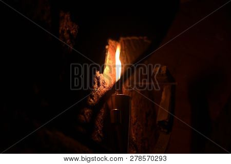 Fakel With Nice Warm Flame At Night And In The Background With A Nice Bokeh