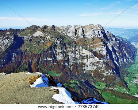 Rocky Peak Wiggis In The Glarus Alps Mountain Range - Canton Of St. Glarus, Switzerland