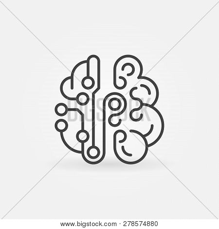 Cyberbrain Concept Line Icon. Vector Abstract Smart Brain Modern Symbol
