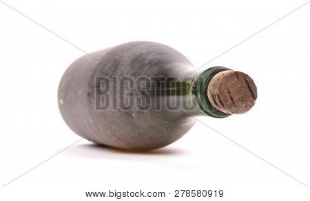 Old Bottle Of Wine, Covered In Dust, Selective Focus
