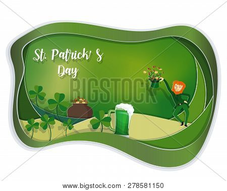 Happy St. Patrick's Day With Copy Space, Paper Art Style.