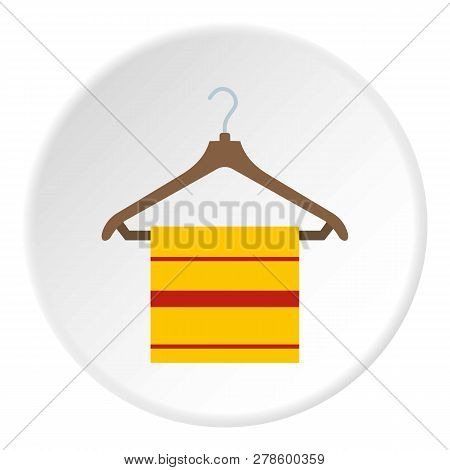 Yellow Scarf On Wooden Coat Hanger, Icon In Flat Circle Isolated Illustration For Web