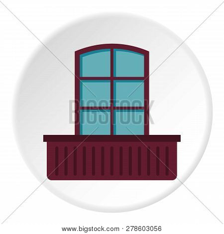 Retro Window And Flowerbox Icon In Flat Circle Isolated Illustration For Web