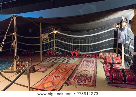 Amman, Jordan, December 07, 2018 : Bedouin Camping Tent At The Exhibition In The King Abdullah Ii Ca