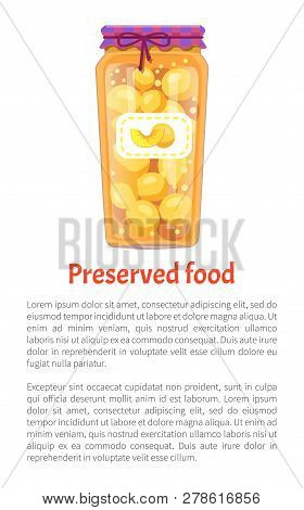 Preserved Food Peaches Compote Sweet Liquid With Fruits. Apricot Conserved In Jar With Sticker And D