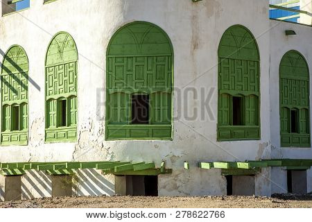 Old City In Jeddah, Saudi Arabia Known As Historical Jeddah. Old And Heritage Windows And Doors In J