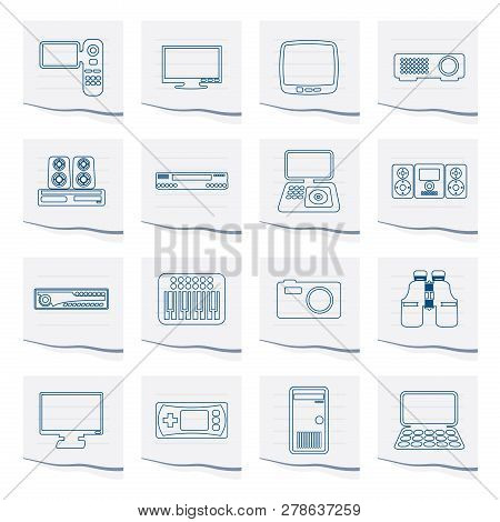 Line Hi-tech Equipment Icons On A Piece Of Paper - Vector Icon Set 2