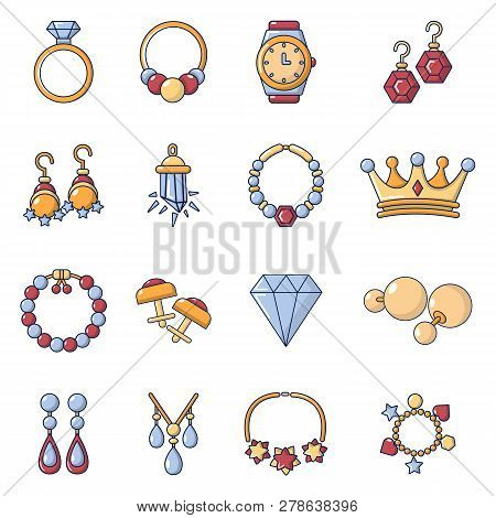 Jewelry Shop Icons Set. Cartoon Illustration Of 16 Jewelry Shop Icons For Web