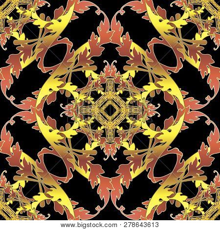 Baroque Colorful Floral Vector Seamless Pattern. Greek Style Orn