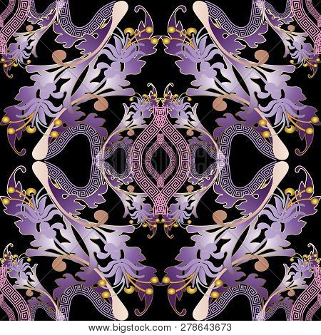 Baroque Colorful Floral Vector Seamless Pattern. Greek Style Orn