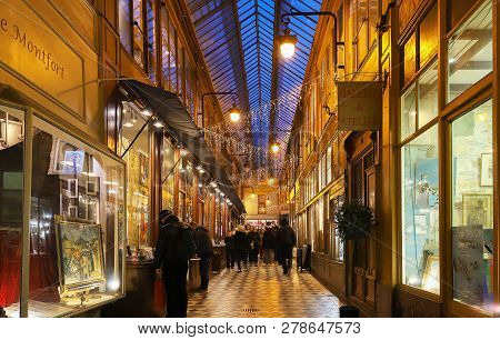 Paris, France-january 12, 2019 : The Passage Jouffroy Was Built In 1836, It Has Been One Of The Most