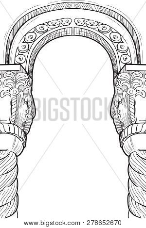 Medieval Manuscript Style Rectangular Frame. Gothic Style Pointed Arch. Vertical Orientation. Eps10 