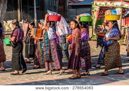San Juan La Laguna, Lake Atitlan, Guatemala - December 31, 2018: Procession Of Local Tzutujil Maya W