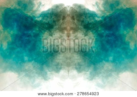 Puffs Of Multi-colored Smoke Scattering On A White Background And Rising Up Like Flames Of Blue And 