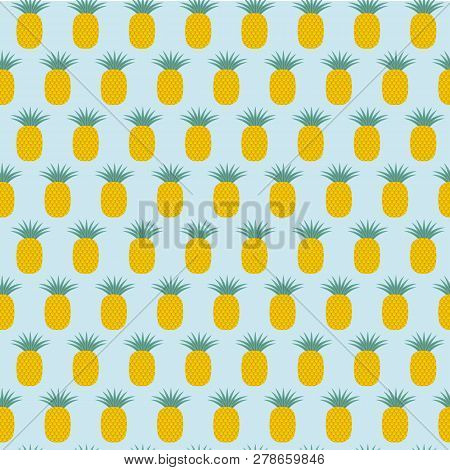 Pineapple Seamless Pattern On Blue Background. Flat Design Design Element Stock Vector Illustration 
