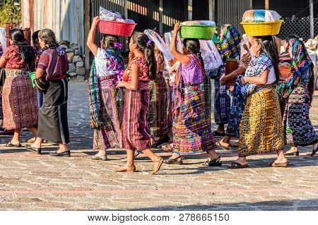 San Juan La Laguna, Lake Atitlan, Guatemala - December 31, 2018: Procession Of Local Tzutujil Maya W