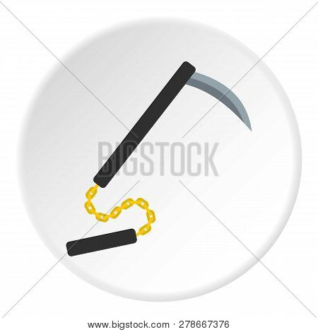 Kusarigama, Japanese Weapon Icon In Flat Circle Isolated Illustration For Web
