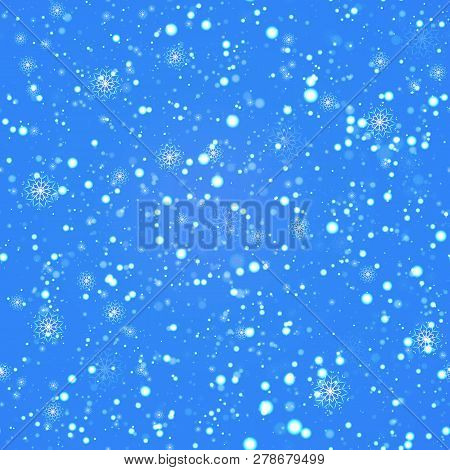 Winter Repeated Background. Snowfalling Seamless Pattern. Vector Illustration. Beautiful Snowflakes 