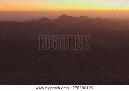 Mysterious Landscape Of Mount Sinai (mount Horeb, Gabal Musa, Moses Mount) During Sunrise. Sinai Pen