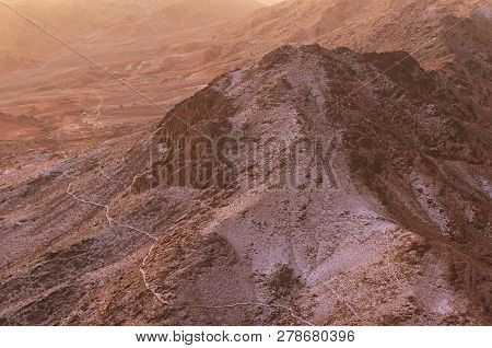 Aerial View Of Mount Sinai (mount Horeb, Gabal Musa, Moses Mount) During Sunrise. Sinai Peninsula Of