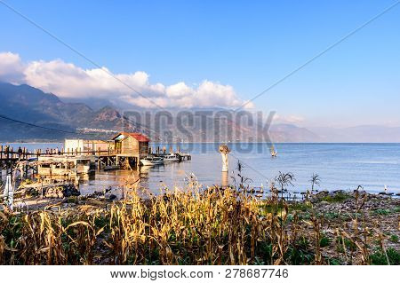 San Juan La Laguna, Lake Atitlan, Guatemala - December 31, 2018: Late Afternoon Light On New Years E