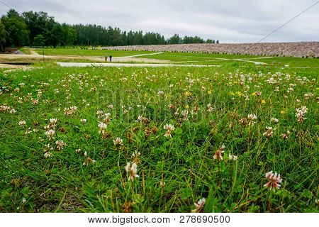 Scenery Of Stones And Meadow In Koknese In The Park Garden Of Destinies In Latvia. Garden Of Destini