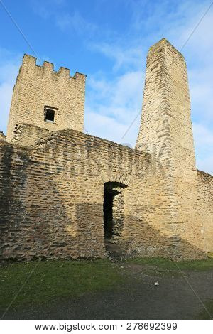 Tower And Walls Of Bourscheid Castle In Luxembourg