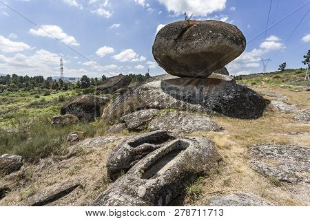 View Of A Pair Of Granite Rock Cut Anthropomorphic Grave, Body-shaped Form With Head And/or Feet Def