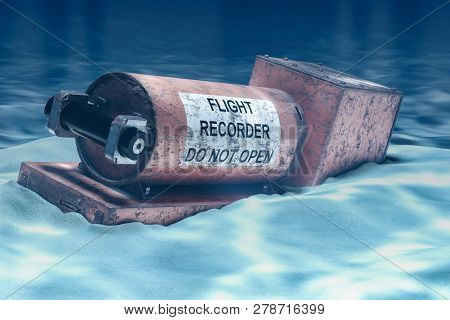 Flight Data Recorder, Black Box Underwater. 3d Rendering
