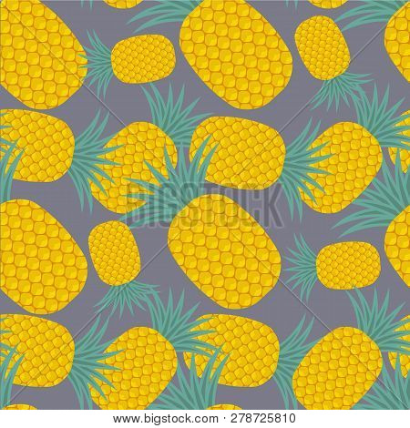 Pineapple Seamless Pattern On Blue Background. Flat Design Design Element