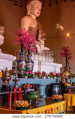 The Interior And Scenery Of The Buddhist Temple Of Hua Yan Or Huayan In The Chinese City Of Tumen, J