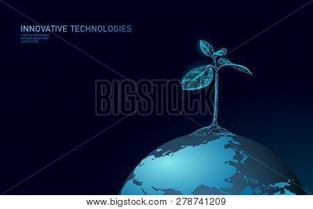 Plant Sprout Ecological Abstract Concept. 3d Render Seedling Tree Leaves. Save Planet Earth Nature E