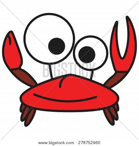 Crab In Cartoon Style. On White Background, Vector Illustration