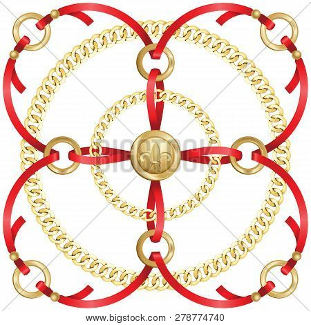 Golden Chains And Red Ribbons Medalion Pattern