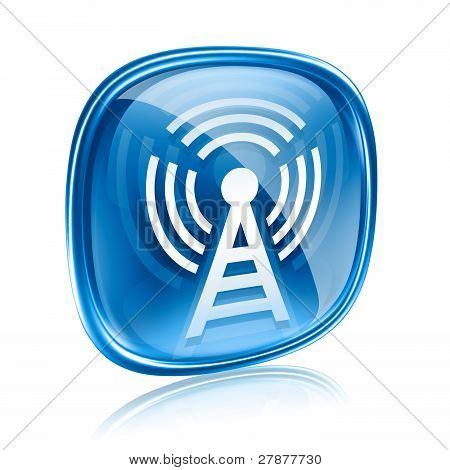 Icona Wi-fi torre di vetro, isolato su sfondo bianco blu