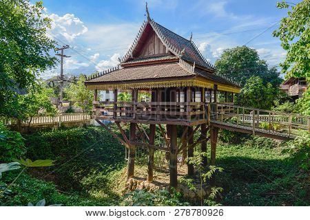 The Old Wood Pavilion In Traditional Thai Style Located At Laplae Town Of Uttaradit The Northern Pro