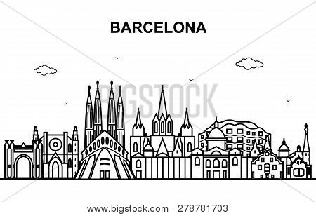 Barcelona City Tour Cityscape Skyline Line Outline Illustration