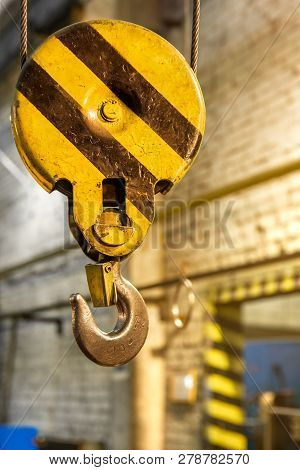 Close Up Hook Crane Of Overhead Crane In Factory Old Machine Part Concept