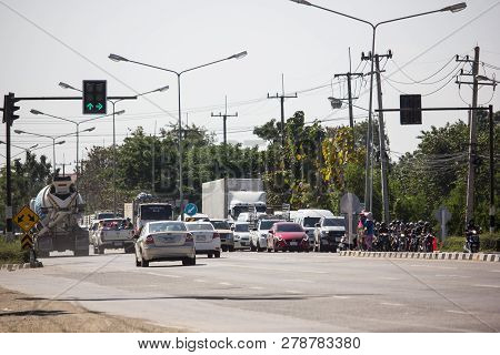 Car And Traffic On Highway Road Near Juction.