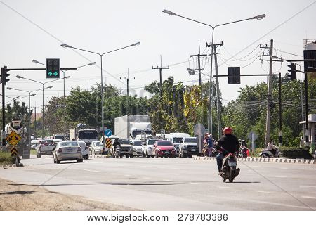 Car And Traffic On Highway Road Near Juction.