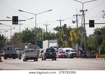 Car And Traffic On Highway Road Near Juction.
