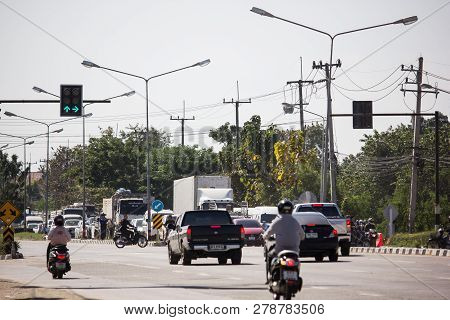 Car And Traffic On Highway Road Near Juction.