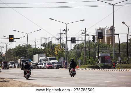 Car And Traffic On Highway Road Near Juction.