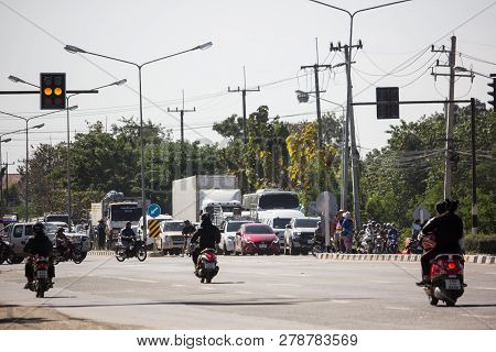 Car And Traffic On Highway Road Near Juction.